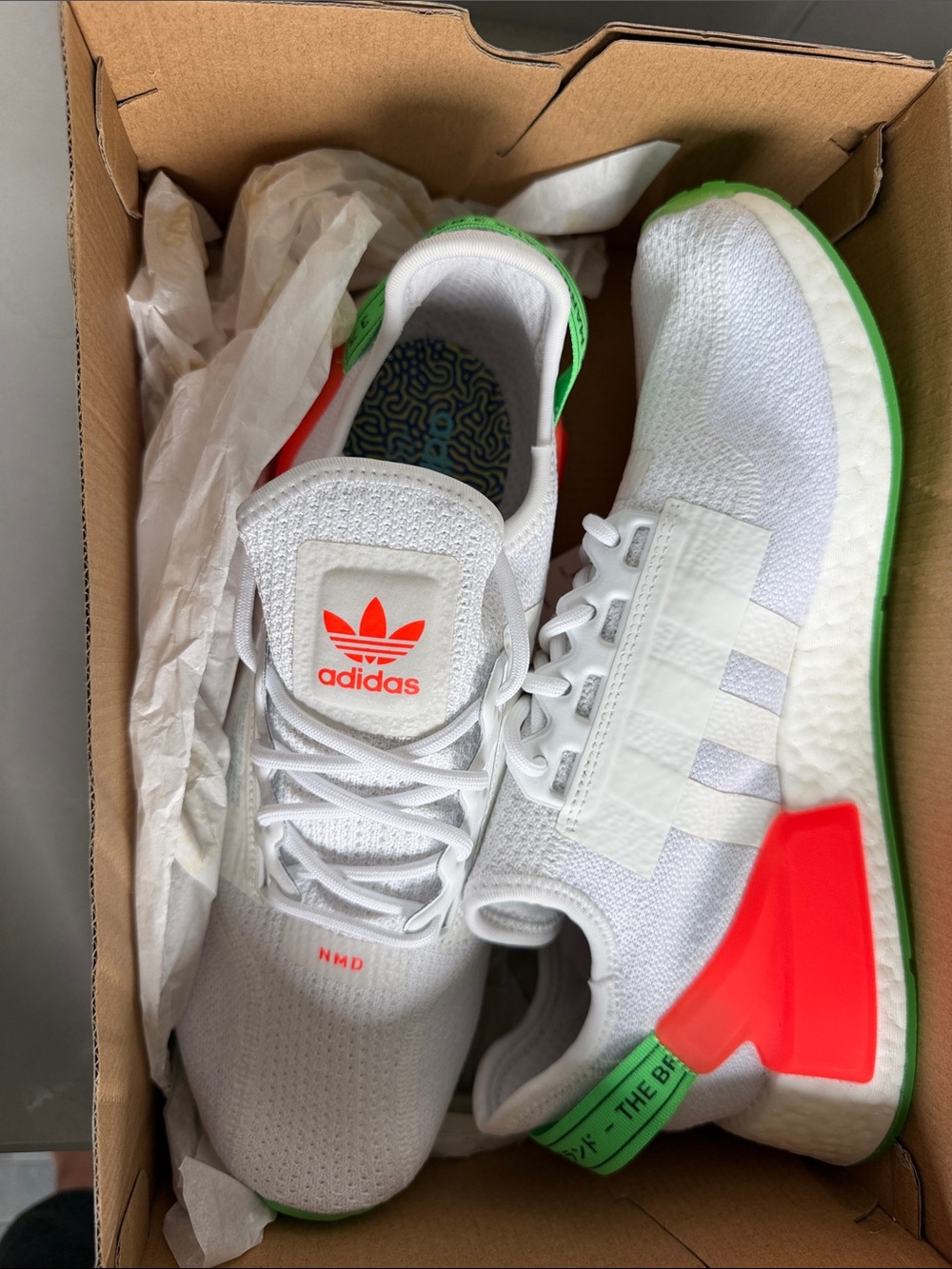 adidas White Sneakers with Green and Red Accents